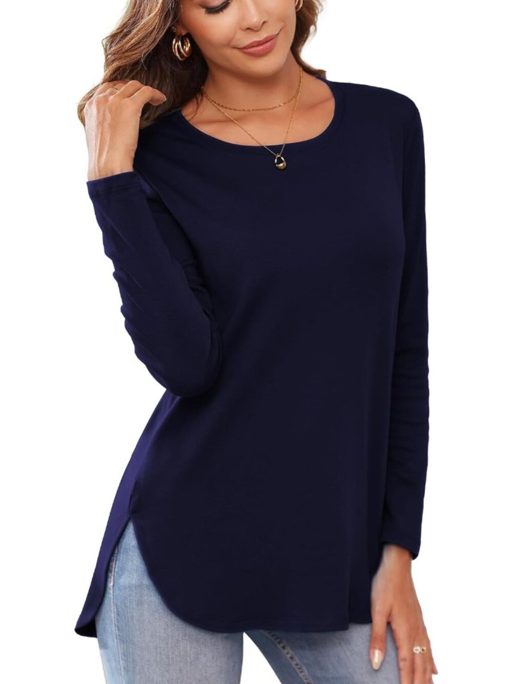 Chic Long Sleeve Side Split Tunic Top - Loose Fit Pullover for Women